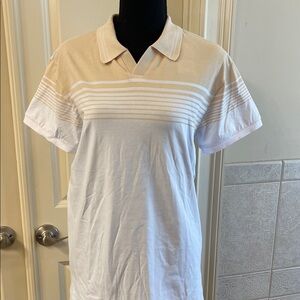 Scott James Men's Sand and White Striped Short Sleeve Polo Shirt